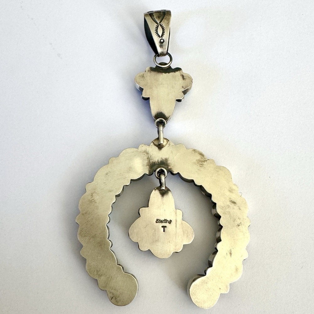Navajo Naja Pendant Turquoise 4.5in‎ BIG Squash Blossom Signed Smith Native Amer - Picture 6 of 11